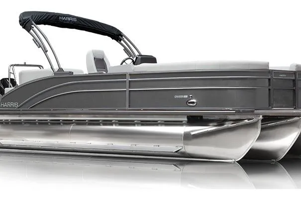 The Image of 2026 Harris Cruiser 210 pontoon boat, sleek gray design with modern features. - 1