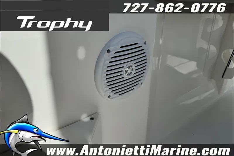 Slide: The Image of 2026 Trophy T20CC Center Console boat speaker detail, Antonietti Marine branding. - 20