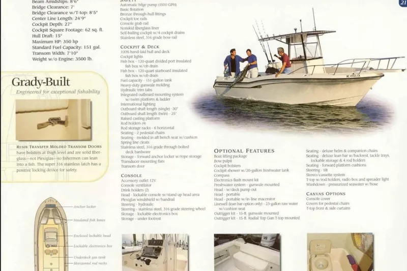 Slide: The Image of 1999 Grady-White Advance 247 boat brochure with specifications and optional features. - 26
