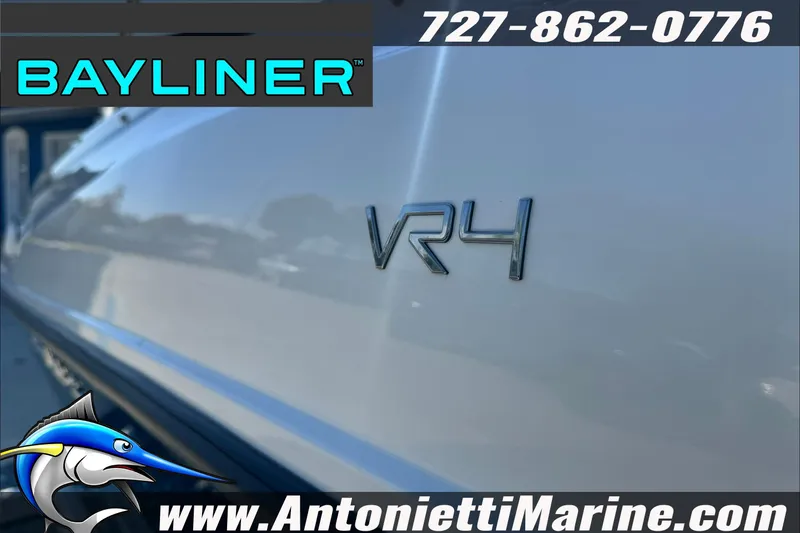 Slide: The Image of 2026 Bayliner VR4 Bowrider OB boat with logo and contact details. - 11