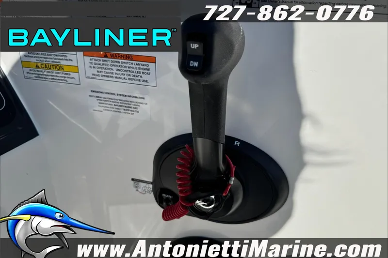 Slide: The Image of 2026 Bayliner VR4 Bowrider OB throttle control with safety warnings and contact information. - 17