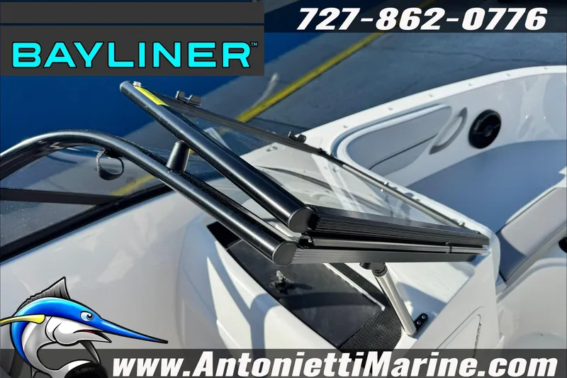 Slide: The Image of 2026 Bayliner VR4 Bowrider OB boat interior with windshield, showcased by Antonietti Marine. - 20