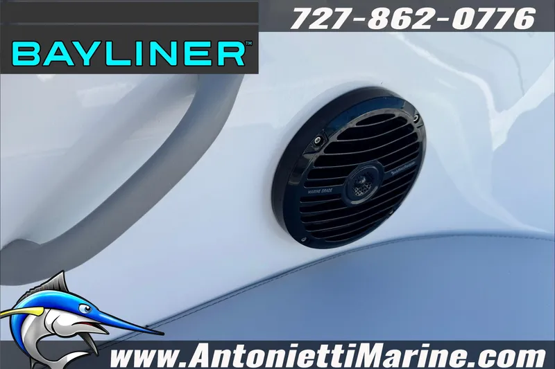 Slide: The Image of 2026 Bayliner VR4 Bowrider OB with marine speaker, Antonietti Marine branding. - 21