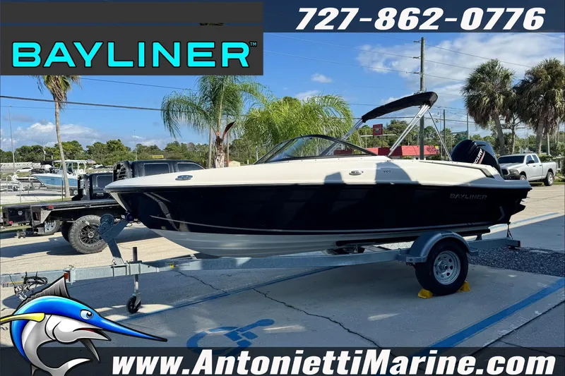 Slide: The Image of 2026 Bayliner VR4 Bowrider OB on trailer at Antonietti Marine dealership. - 6
