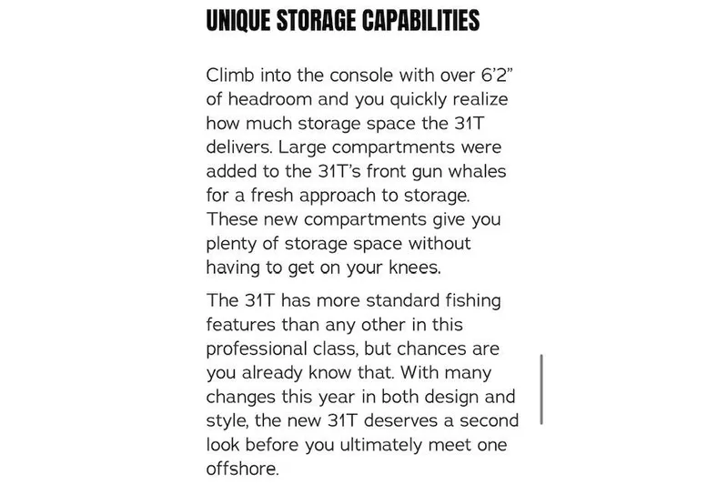 Slide: The Image of Cape Horn 31 T 2026 features unique storage and advanced fishing capabilities. - 10