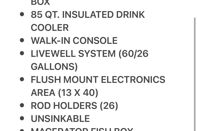 Slide: The Image of Features of the 2026 Cape Horn 31 T boat, including cooler and livewell system. - 12