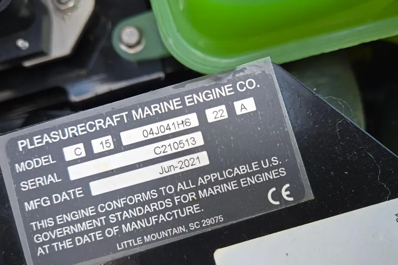 Slide: The Image of Label on Pleasurecraft Marine Engine, model C15, serial C210513, manufactured June 2021. - 98