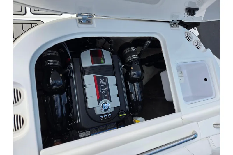 Slide: The Image of 2020 Hurricane SunDeck Sport 202 IO engine compartment with 4.5L Mercury engine. - 29