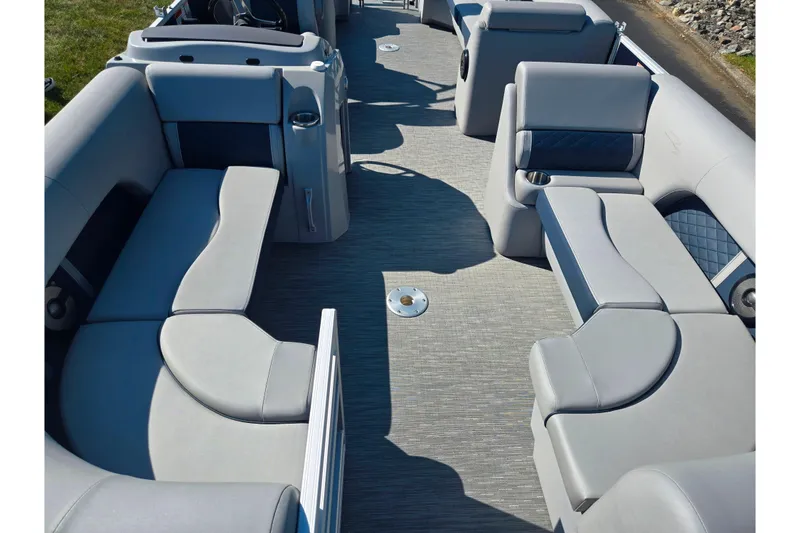 Slide: The Image of 2022 Bennington L 22 L-Bench pontoon boat interior with spacious seating and modern design. - 10
