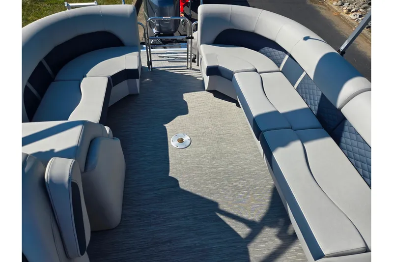 Slide: The Image of 2022 Bennington L 22 L-Bench pontoon boat interior with plush seating and modern design. - 15