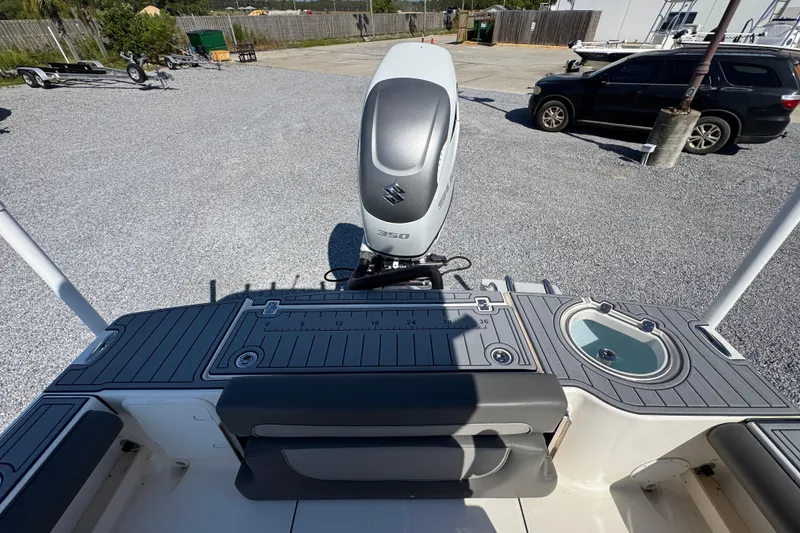 Slide: The Image of 2022 Sea Born FX25 Bay boat with Suzuki 350 engine, rear deck view. - 37