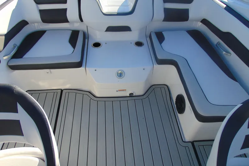 Slide: The Image of 2026 Yamaha Boats 195S interior with sleek seating and modern design. - 24