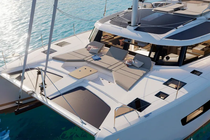 Slide: The Image of Luxurious 2026 Fountaine Pajot 48 catamaran with spacious deck and modern design on clear waters. - 29