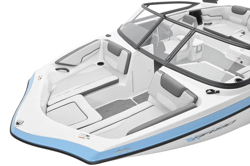 Slide: The Image of 2026 Yamaha Boats AR190 swim platform with cushioned seating and sleek design. - 5