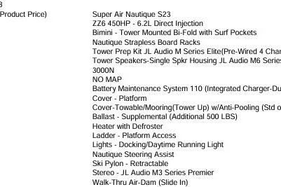 Slide: The Image of 2026 Nautique Super Air Nautique S23 features and specifications list. - 13