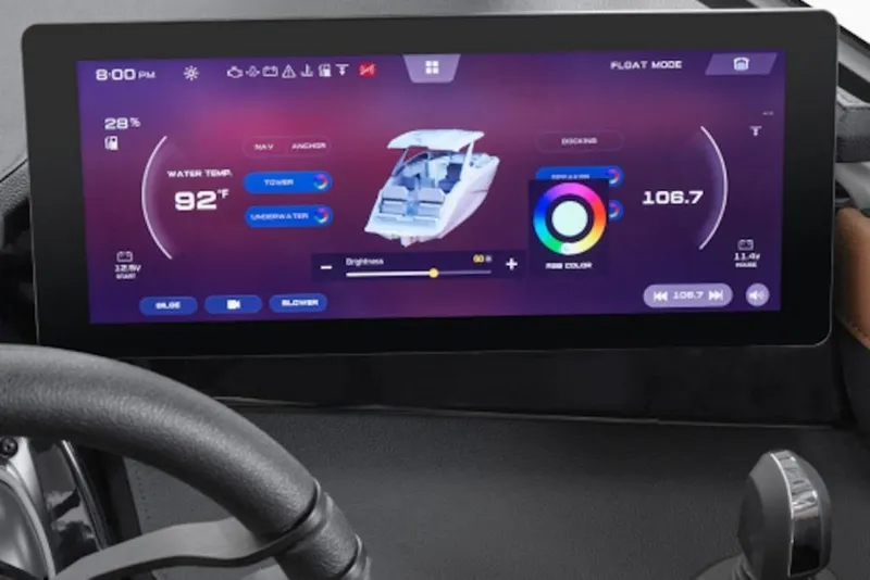 Slide: The Image of Touchscreen display of 2026 Yamaha Boats 295SD, showing boat controls and settings. - 5
