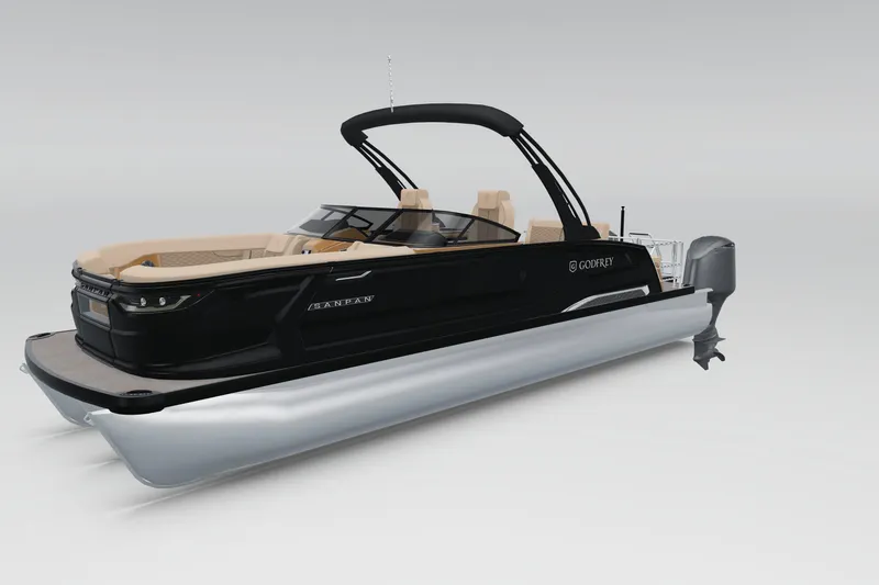 Slide: The Image of 2026 Godfrey Sanpan 27' Tritoon with sleek design and luxurious seating. - 2