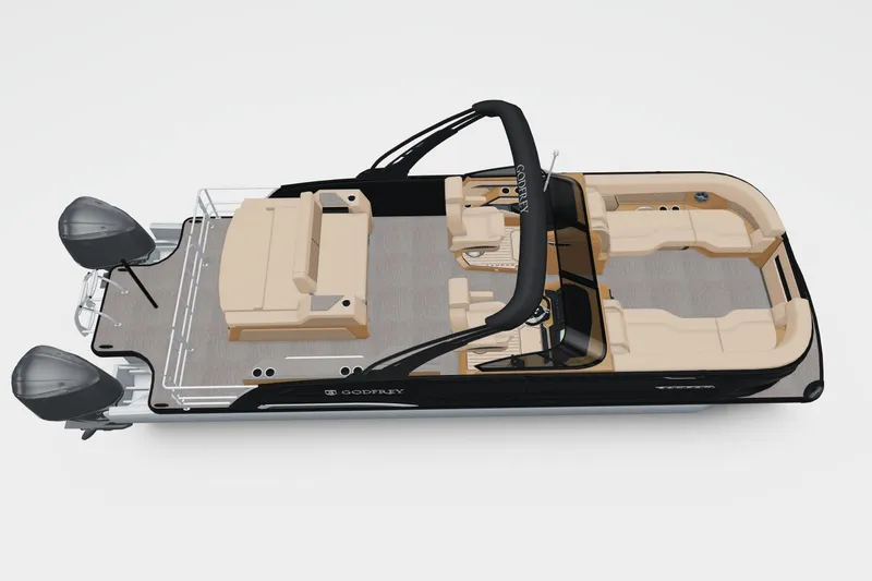 Slide: The Image of 2026 Godfrey Sanpan 27' Tritoon with twin engines and luxurious seating. - 4