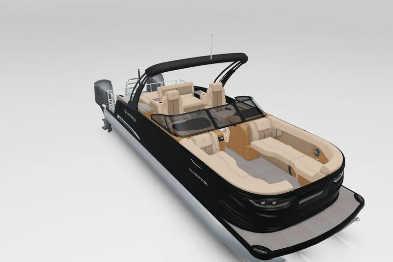 Slide: The Image of 2026 Godfrey Sanpan 27' Tritoon with luxurious seating and sleek black design. - 5