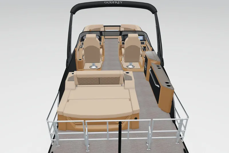 Slide: The Image of 2026 Godfrey Sanpan 27' Tritoon with luxurious seating and modern design. - 7