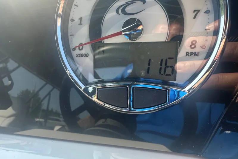 Slide: The Image of Close-up of 2025 Crest Classic 220 tachometer displaying 1.16 RPM. - 12