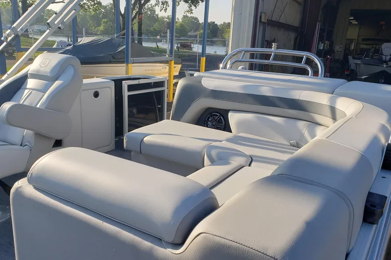 Slide: The Image of Luxurious seating on 2026 Godfrey 2086C SE boat, featuring modern design and comfort. - 4