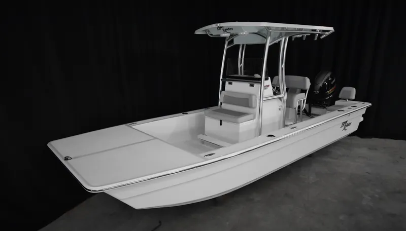 Slide: The Image of 2024 KenCraft 2060 Bay Rider Skiff, white, center console, outboard motor. - 10