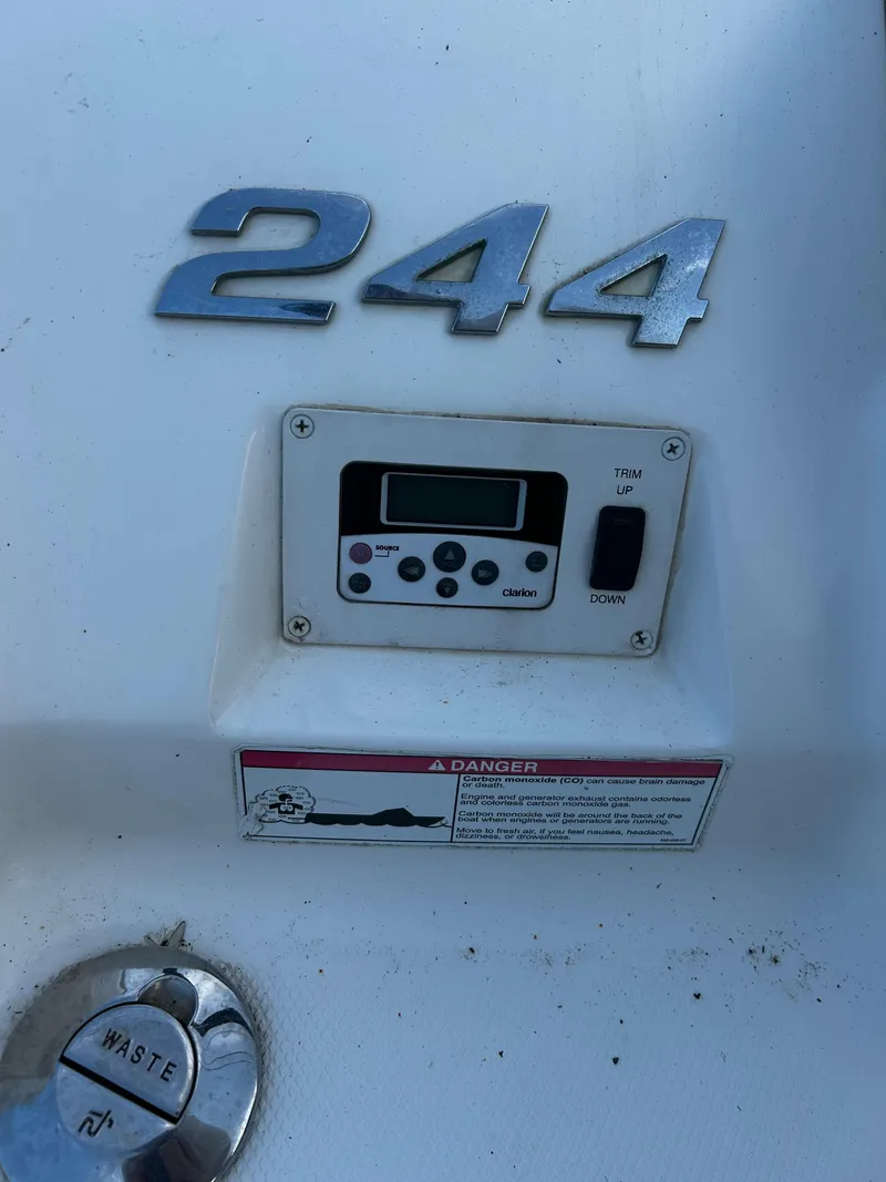 Slide: The Image of 2008 Chaparral Sunesta 244 control panel with model number and warning label. - 15