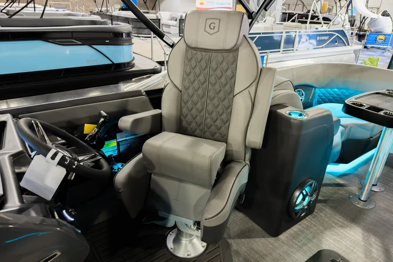 Slide: The Image of Luxurious captain's chair on 2026 Godfrey Sanpan 23' Split Bench pontoon boat. - 21