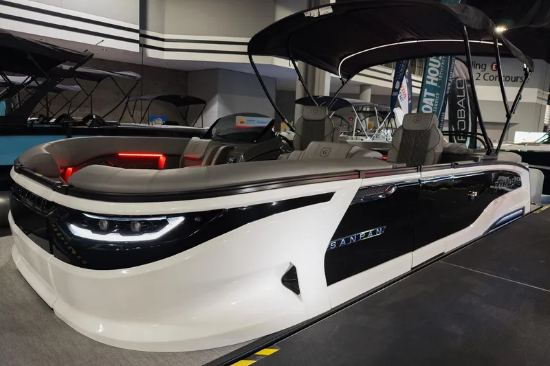 Slide: The Image of 2026 Godfrey Sanpan 23' Split Bench 2300 SBC pontoon boat with sleek design and modern features. - 4