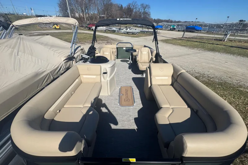 Slide: The Image of 2026 Godfrey Xperience 2286 SBX pontoon boat with spacious seating and modern design. - 15
