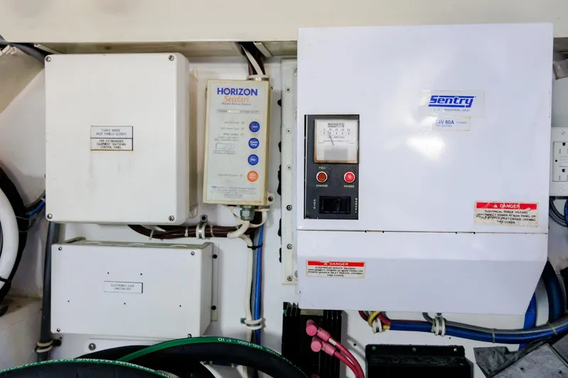 Slide: The Image of Electrical panel in 2005 Hatteras 50 Convertible yacht engine room. - 101