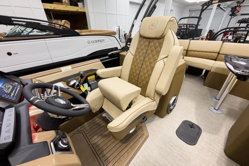 Slide: The Image of Luxurious interior of 2026 Godfrey Sanpan 23' Ultra Lounge Tritoon boat. - 20