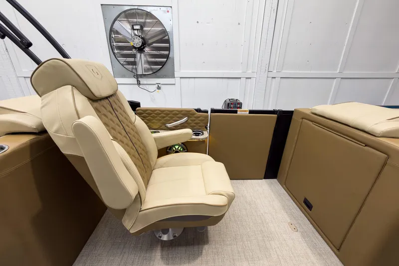 Slide: The Image of Luxurious seating in 2026 Godfrey Sanpan 23' Ultra Lounge Tritoon boat interior. - 29