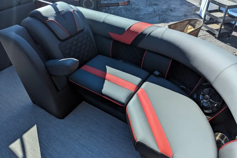 Slide: The Image of Luxurious seating in 2026 Trifecta 21C SS boat with red and black upholstery. - 7