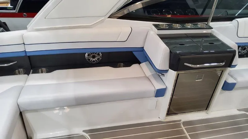 Slide: The Image of 2025 Formula 330 Crossover Bowrider OB interior with sleek seating and modern design. - 11