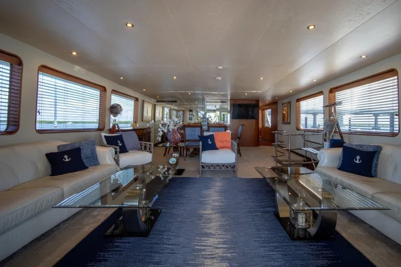 Slide: The Image of Luxurious 1984 Lloyds Ships Tri-Deck yacht interior with elegant seating and nautical decor. - 23