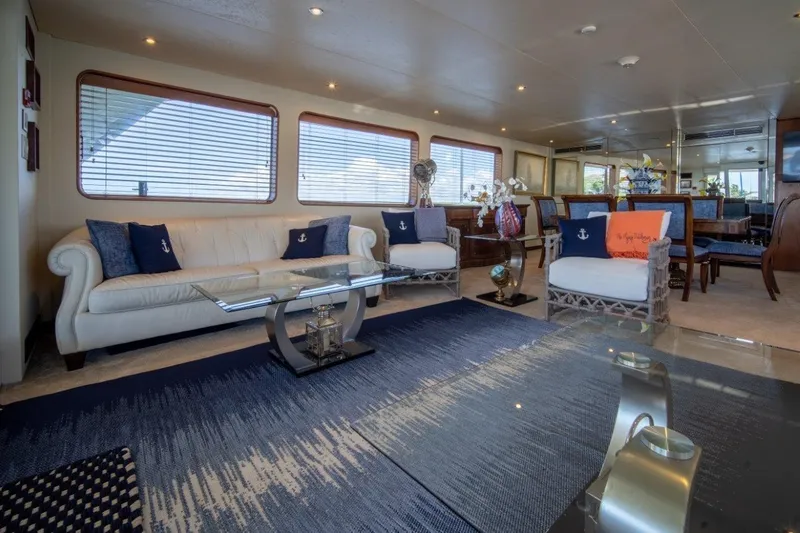 Slide: The Image of Luxurious 1984 Lloyds Ships Tri-Deck yacht interior with elegant seating and nautical decor. - 24