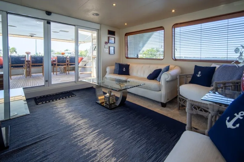 Slide: The Image of Luxurious 1984 Lloyds Ships Tri-Deck yacht interior with elegant seating and nautical decor. - 27