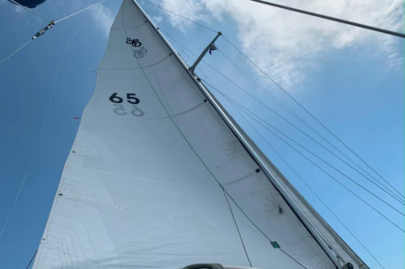 Slide: The Image of Sailing on a 1981 Shannon 38 Ketch with white sails against a clear blue sky. - 9