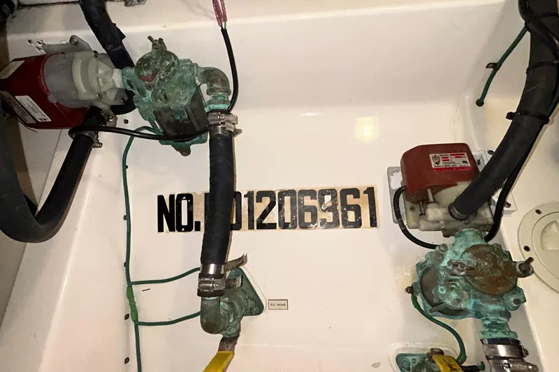 Slide: The Image of Engine compartment of 2008 Cabo Yachts Sportfish 35 with visible serial number. - 26