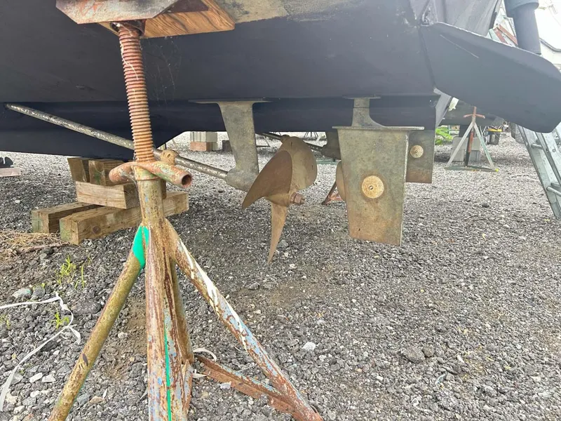 Slide: The Image of 1993 Mainship 36 Express boat propeller and hull on dry dock. - 23