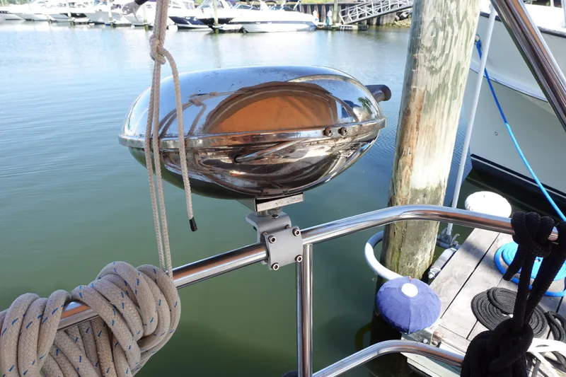 Slide: The Image of Stainless steel boat grill on Tartan Marine 40, docked at marina, 1987 model. - 13