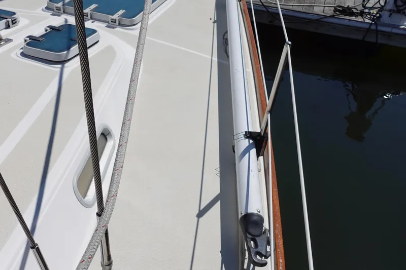 Slide: The Image of Deck view of 1987 Tartan Marine 40 sailboat, featuring rigging and hatches. - 14