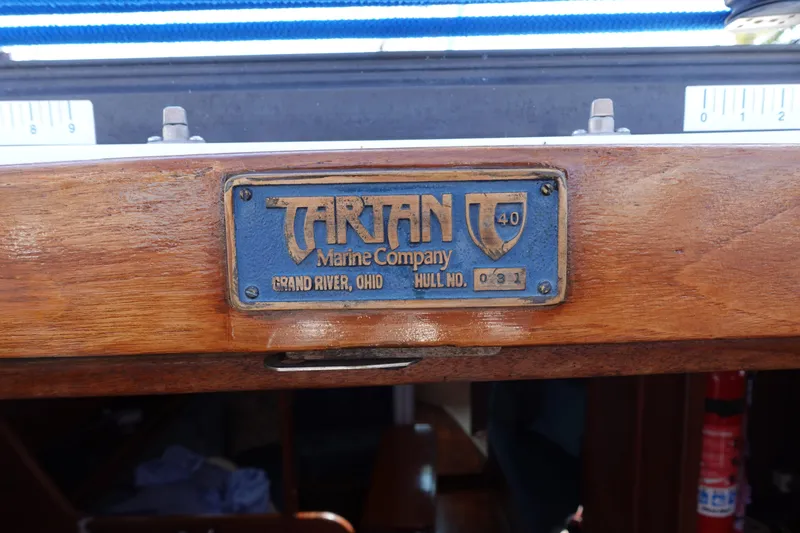 Slide: The Image of Plaque on 1987 Tartan Marine 40 sailboat, Grand River, Ohio, hull number 091. - 17