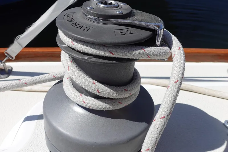 Slide: The Image of Winch with rope on 1987 Tartan Marine by Sparman Stephens 40 sailboat deck. - 20