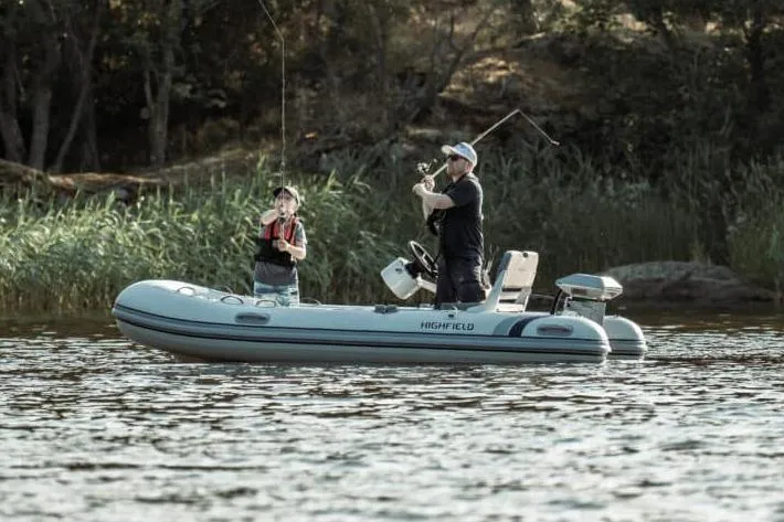 Slide: The Image of Manufacturer Provided Image: Two people fishing on a 2025 Highfield Classic 380 inflatable boat. - 7