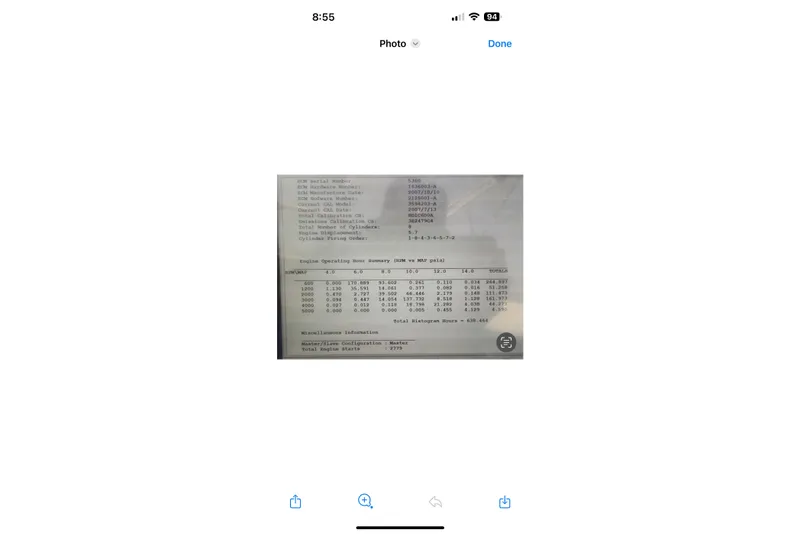 Slide: The Image of 2008 Cobalt 232 engine data sheet with operating hours and miscellaneous information. - 12