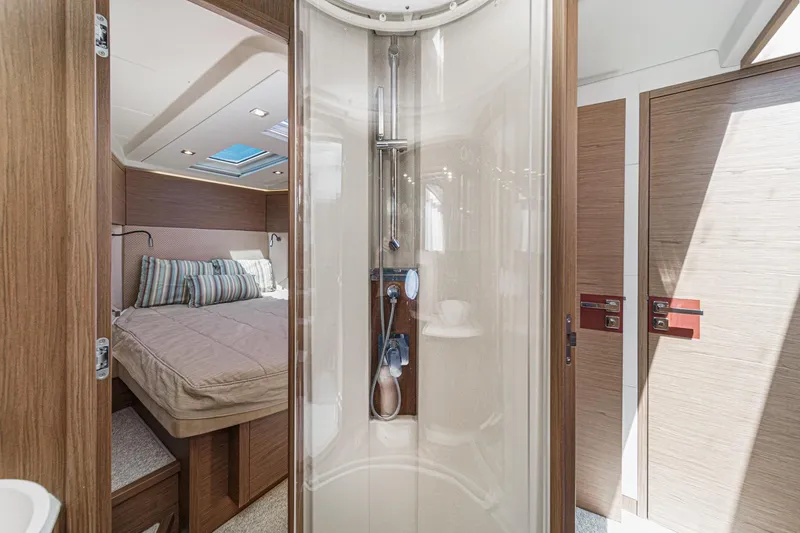 Slide: The Image of Luxurious 2017 Monte Carlo MC5S yacht interior with bedroom and modern shower. - 56