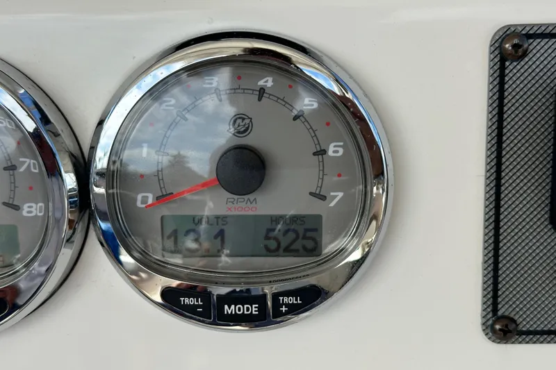 Slide: The Image of Close-up of 2018 Wellcraft 290 Coastal tachometer showing 525 hours and 13.1 volts. - 53